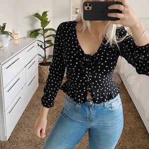 Front tie polka dot top